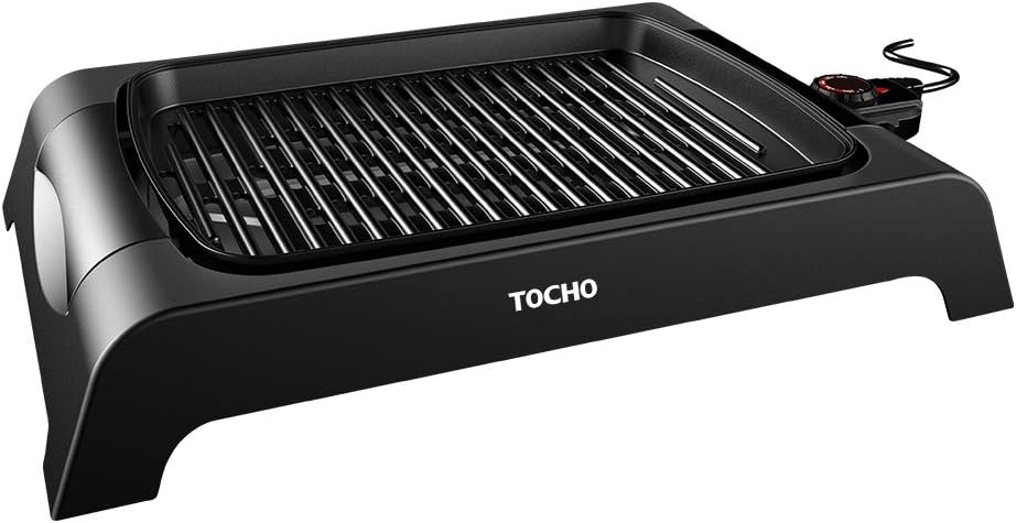 TOCHO Electric Grill, BBQ Griddle with non-stick plates and lid,indoor smokeless(16"ร12" 120V 60Hz 1500W)