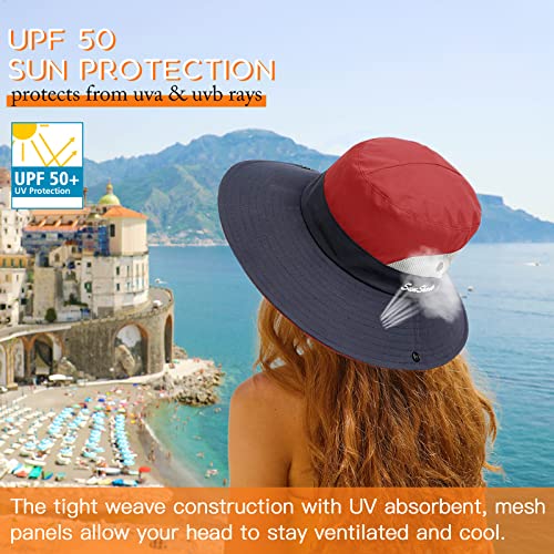 Image of Sun Hats for Women Beach Hat Ponytail Hat Womens Sun Hat with UV Protection Wide Brim