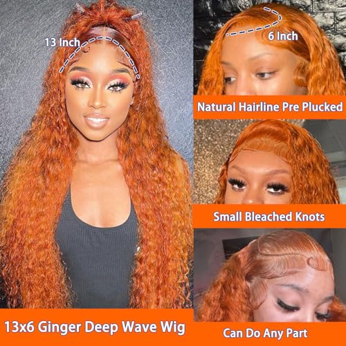 Image of LAINSS 32Inch Ginger Orange Lace Front Wigs Human Hair Body Wave Lace Front Wigs for Black Women Human Hair 13x6 HD Lace Frontal Human Hair Glueless Colored Wig Pre Plucked 210% Density