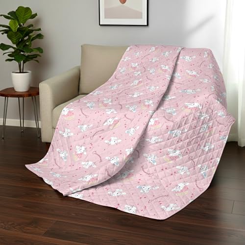 Image of Northwest Sanrio Cinnamoroll Reversible Quilted Throw, Kawaii Cherry Cupcake Pattern, for Anime Fans, Game Room, Chair or Couch, 60 x 80 Inches