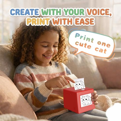 Image of AI Smart Voice Sticker Printer Box, Smart Thermal Sticker Printer with Voice Control & Display, Inkless Portable Mini Printer for DIY, Study & Creative Fun, Includes 5 Rolls of Paper