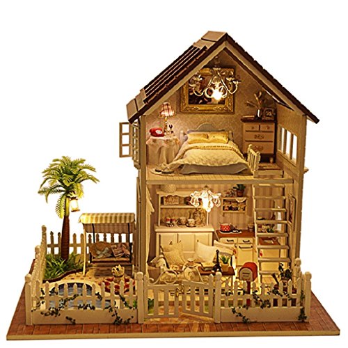 Architecture Model Building Kits with Furniture LED Music Box Miniature Wooden Dollhouse a025