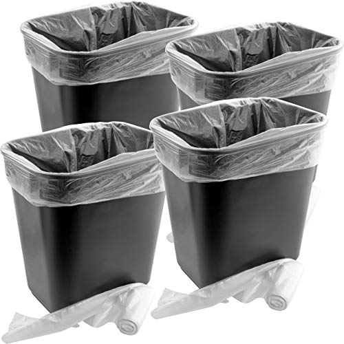 Space-Saving Trash Can and 4 Gal. Leak-Proof Liners Combo 4Pk. Small Black Plastic Wastebasket and Clear Bags Great for Bathroom, Kitchen or Office. Garbage Bin Fits Under Most Desks and Cabinets