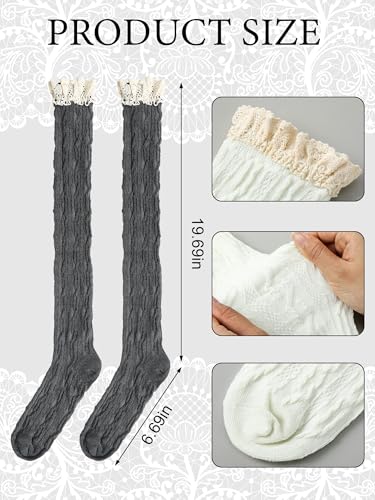 6 Pairs Women Knee High Socks with Lace Trim Cotton Knee High Stockings Knit Boot Socks for Boots Casual Chic3