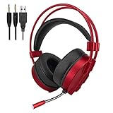 Versiontech auriculares Stereo Gaming comodo sobre la oreja con microfono,luces LED,control de volumen para Mac y PC de Videojuegos(incompatible con PS3 PS4 Xbox one Xbox 360) (Rojo)