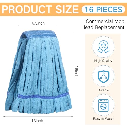 Image of Lallisa 16 Pcs Bulk Commercial Mop Head Replacement 18 oz Tube Microfiber Mop Heads for Floor Cleaning Industrial Mop Heads Blue Looped End Wet Mop Head Refill for Home Commercial Industrial Use