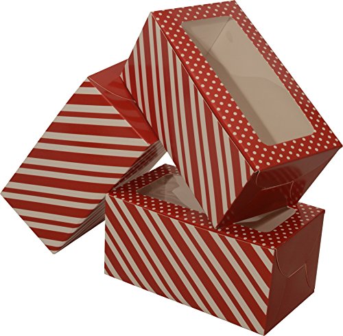 Mini Treat cookie Boxes; rectangular with clear window; 8-3 packs; 24 foldable boxes (Red & White Stripe)