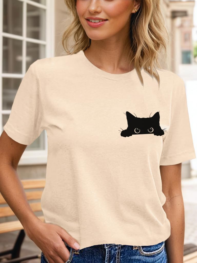 Cat Shirts for Women Funny Black Cat Tshirt Cat Mom Shirt Cute Graphic Tee Casual Short Sleeve T-Shirts - Image 2