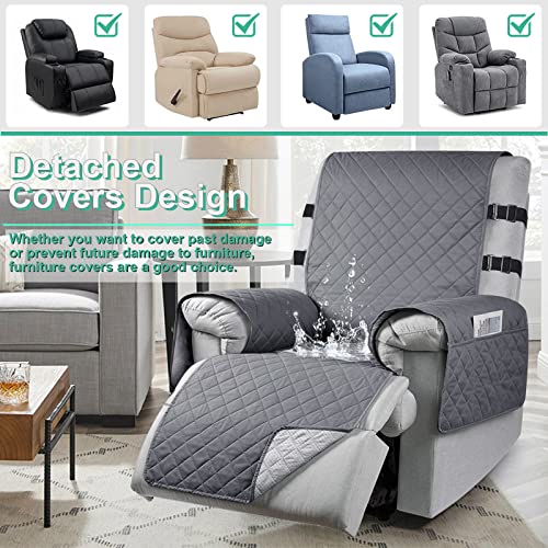 aolceth Recliner Chair Cover with Side Pockets, Slipcover 2 Elastic Straps - Image 2