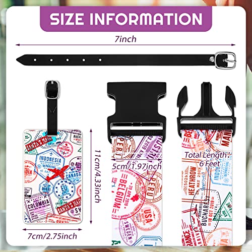 4 Pack Luggage Straps Set Adjustable Suitcase Belts With Quick Release Buckle Luggage Tags Travel Suitcase Tags With Name Id Card For Travel Bag Suitcase (Stamp Pattern) #TOP1