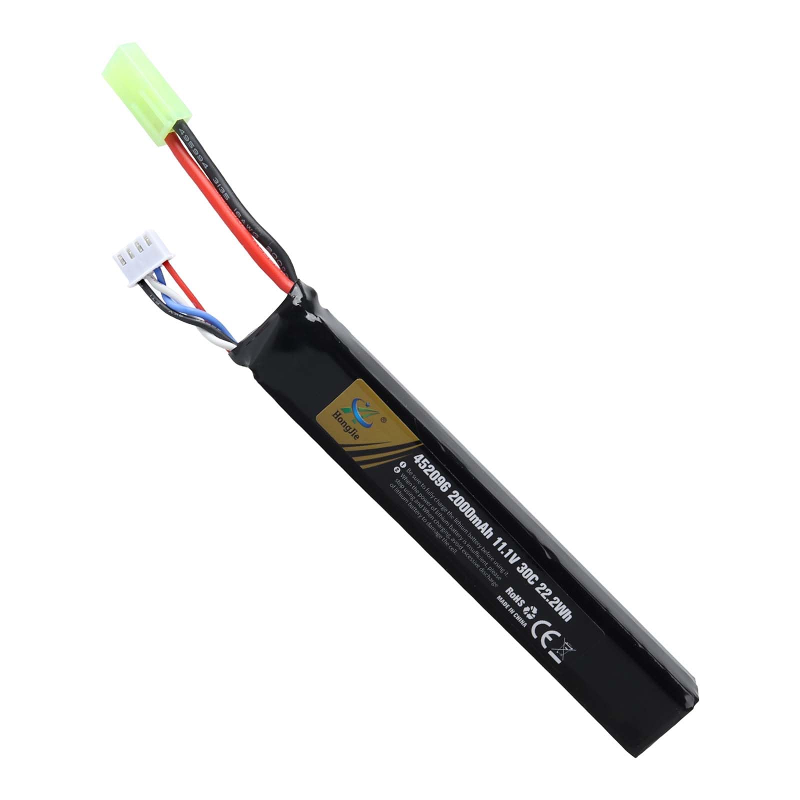 11.1V 2000mAh Rechargeable LiPo Battery, Compatible with Tamiya Connector 3S 30C for Airsoft M4, M110, AK47, MP5, Scar, M249