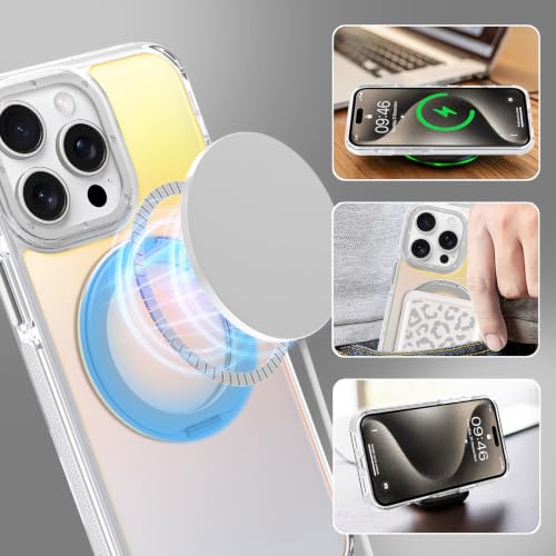 Image of Magnetic for iPhone 15 Pro Max Case with 360 Stand [Compatible with Magsafe] [Fluorescent Design] [1 Screen Protector] Slim Translucent Matte Case for iPhone 15 Pro Max 6.7 inch, White