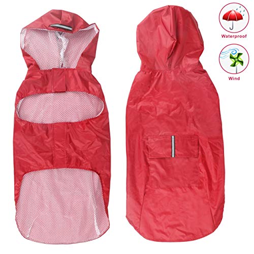Idepet Dog Raincoat Hoodie with Collar Hole,Waterproof Dog Rain Poncho Reflective Dog Rain Jacket Windproof Hoodies for Small Medium Large Dogs (4XL, Red)