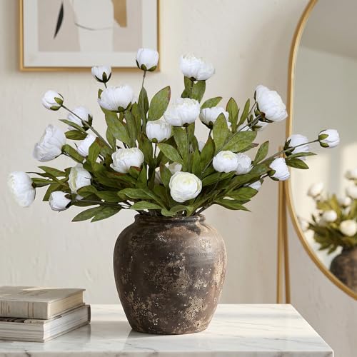 XOETCP Artificial Silk Flowers Peony, 27", Cream White