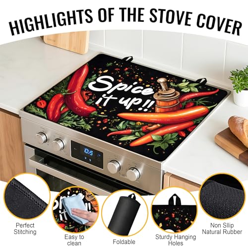 Image of Stove Top Cover for Electric Stove,Glass Stove Top Cover, Heat Resistant Glass Cooktop Cover, Stovetop Protector, Kitchen Decor, Dish Drying Mats Cover for Ceramic Washer Top 28.5x20.5 inch
