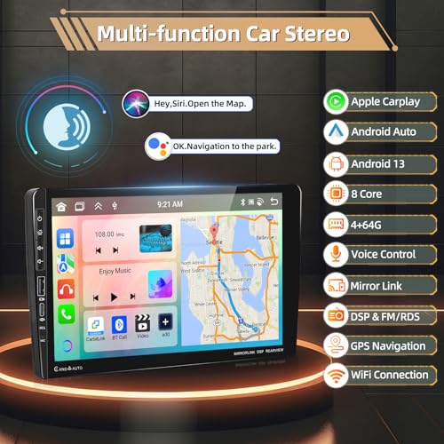Podofo [4+64G] Rádio estéreo automotivo de 8 núcleos para Ford Fiesta 2009-2014 com CarPlay sem fio