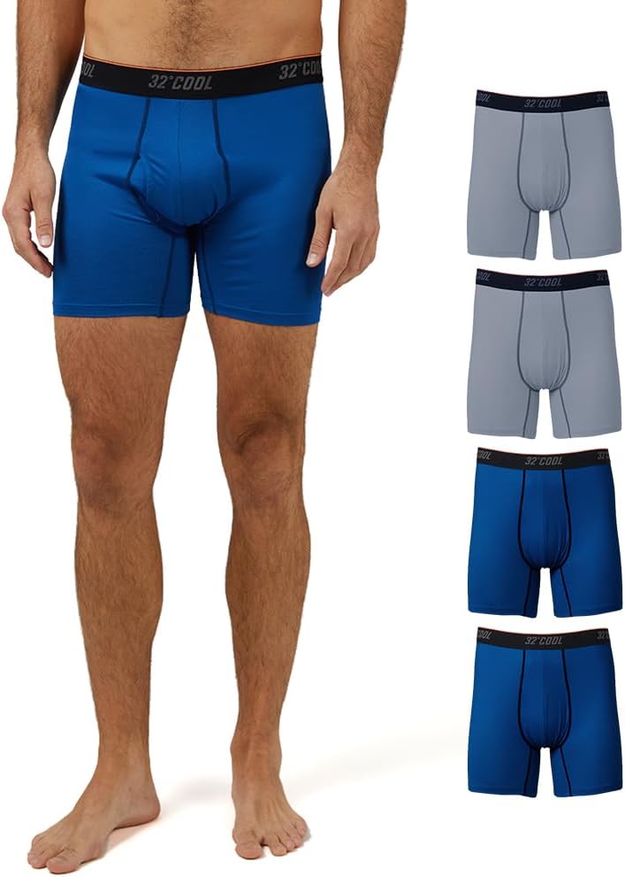 32 Degrees Men’s 4 Pack Cool Active Boxer Brief | Anti-Odor | Quick Drying | 4-Way Stretch