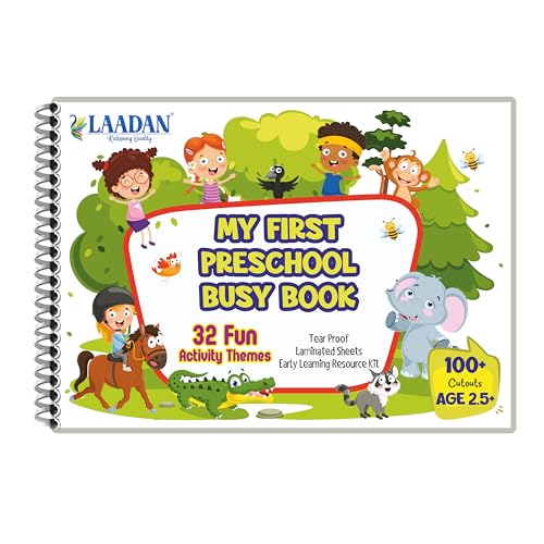 Image of Laadan My First Preschool Busy Book 32 Interactive Activities for 2-5 years old,Early Learning hook&loop Montessori quiet book with 100 Cutouts,cornered edges,Water&Tear proof Play book,velcro book