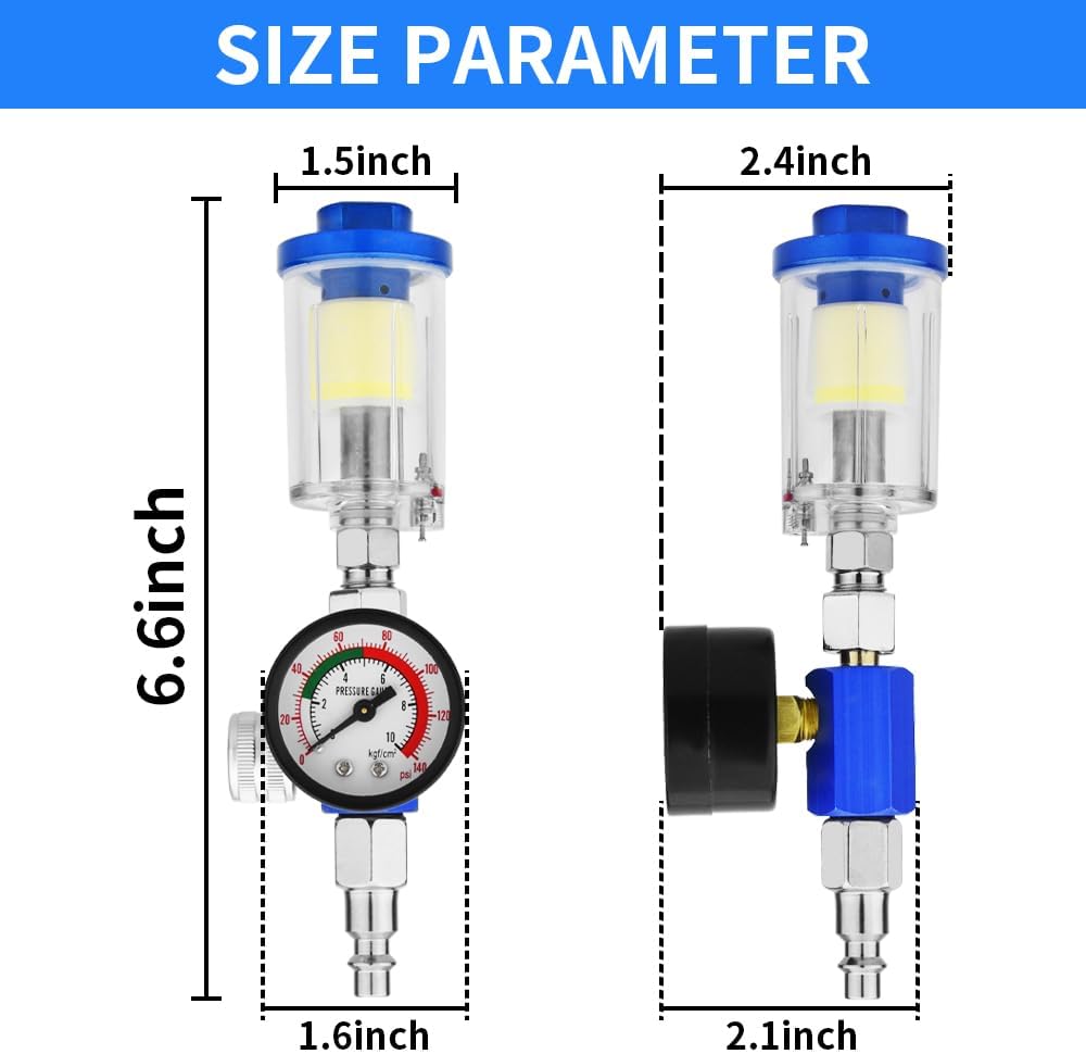 1/4 inch Air Pressure Regulator, Air compressor accessories, spray gun pressure regulator, Oil water separation cleaning filter,2 piece set.