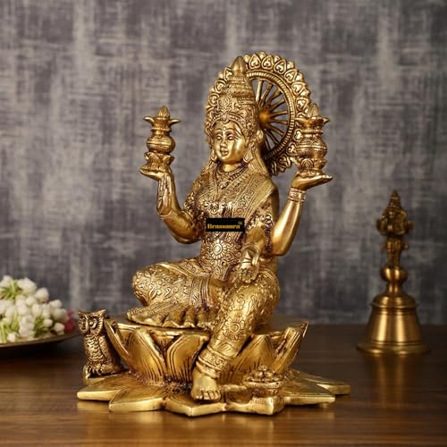 Image of Brass Laxmi Idol for Home and Decor| Brass Laxmi Statue for Good Luck Diwali, Housewarming, Wedding, Navratri Gift | Weight 6.25 Kg Height 11 inch |