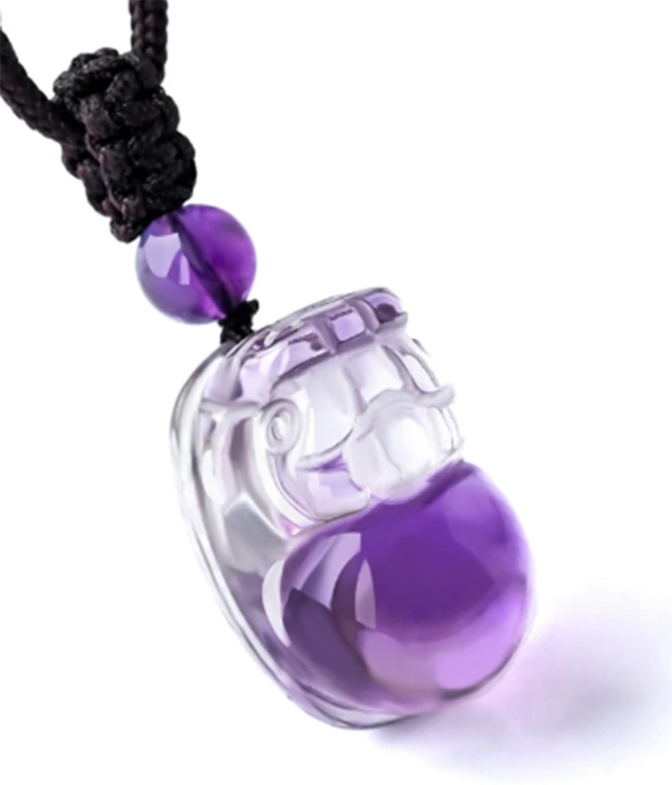 Collar con Colgante de Pixiu de Amatista con Degradado Natural, Forma de Olla del Tesoro, joyería Artesanal de Piedras Preciosas auténticas, Regalo para Mujer,5g