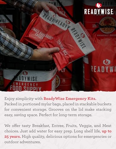 ReadyWise 64-Piece Emergency Survival Backpack, Bug-Out Bag Freeze-Dried Disaster Kit for Hurricane Preparedness, Camping Food, Prepper Emergency Outdoor Hunting, Red