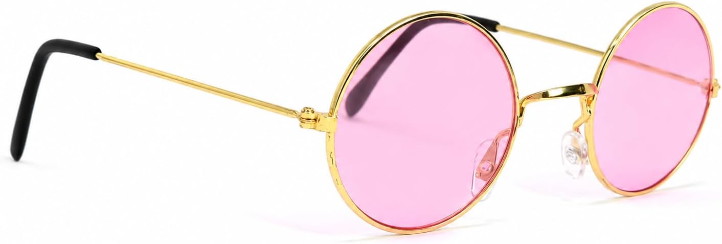 Skeleteen Pink Round Hippie Glasses - Pink 60's Style Hipster Circle Sunglasses - 1 Pair