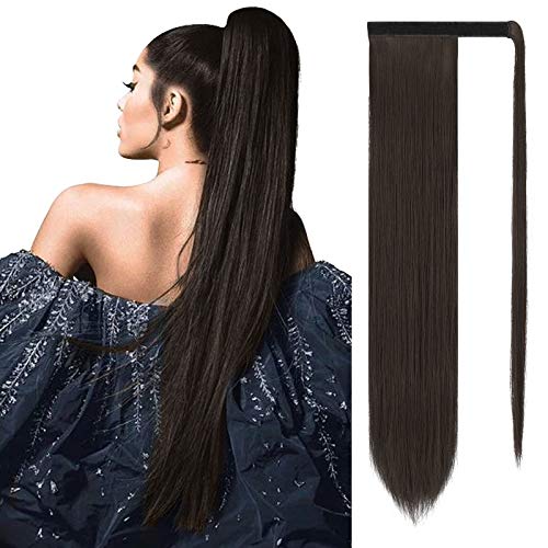 Sofeiyan Long Straight Ponytail Extension 26 Inch Wrap Around Ponytail Synthetic Hair Extensions Clip In Ponytail Hairpiece For Women, Medium Brown #TOP12