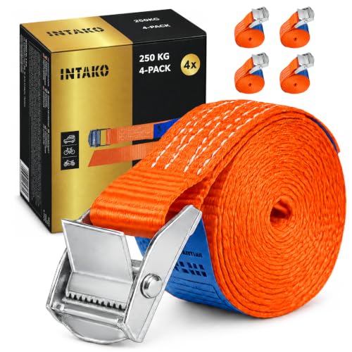 INTAKO Spanngurte mit Klemmschloss 25 mm x 250 kg - 4 Stück - DIN EN 12195-2 - Gurte zum Befestigen - Zurrgurt mit Schnellverschluss… – Ansicht 1