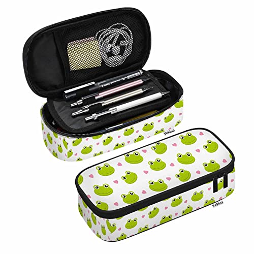 Yekiua Estuche grande para lápices de ranas, diseño de corazones, gran capacidad, para adolescentes, niños, niñas, estudiantes, escuela, portalápices