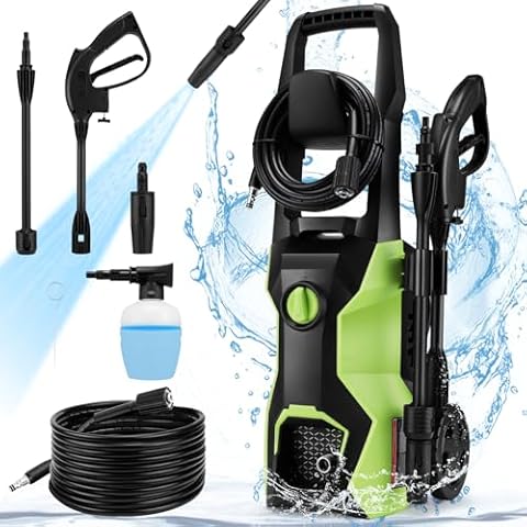TEANDE Electric Pressure Washer, 1.8GPM Electric Pressure Washer, 1700W Power Washer Electirc Powered with Adjustable Nozzles & 500ML Foam Canon & 20FT Hose for Home Car Yard Garden Fence, Green Cover