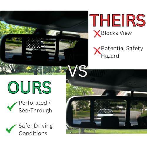 Image of Truck Rear Middle Window Perforated American Flag Decal - See-Through Matte Black Vinyl for Ford F150 (2015-2025) & F250 /F350 Super Duty (2017-2025) - Subdued Patriotic Rear Window Graphic 13 inch x 11 inch