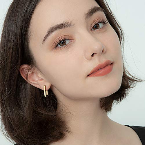 2 Pairs 14K Gold Plated Minimalist Hoop Earrings Small Dainty Geometric Square and Rectangle Huggies Hoops for Girls Women Gift, gold, silver and black3