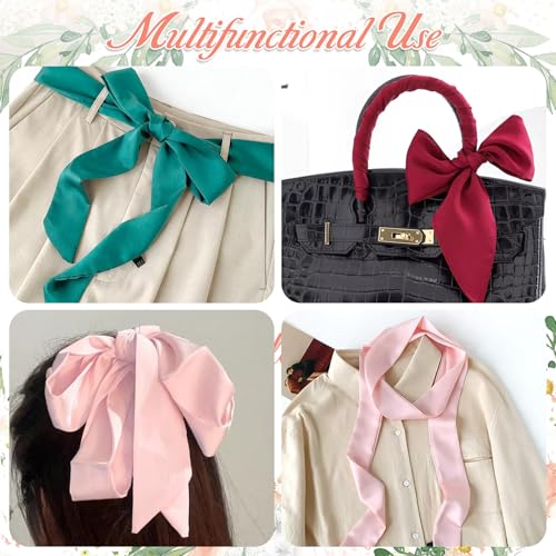 6 Pcs Women Long Neckerchief Skinny Scarf Necktie Satin Neck Scarf Choker Sash Belts Solid Color for 50's Costume Accessory2