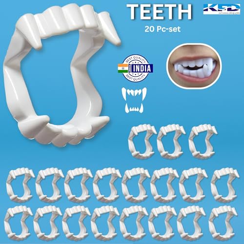 Image of Kaku Fancy Dresses Halloween Vampire Teeth for Kids | Scary Dracula Teeth Halloween Party Accessory, Pack of 20