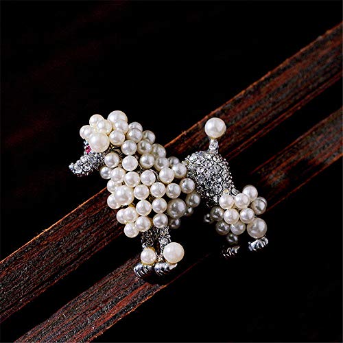 Cute Simulated Pearl Poodle Dog Brooch Pin Rhinestone Animal Lapel Collar Jewelry Accessories3