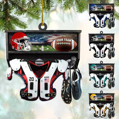 Custom American Football Ornament - Shoulder Pads and Helmet Uniform - 2D Shaped Flat Acrylic - Christmas Ornament