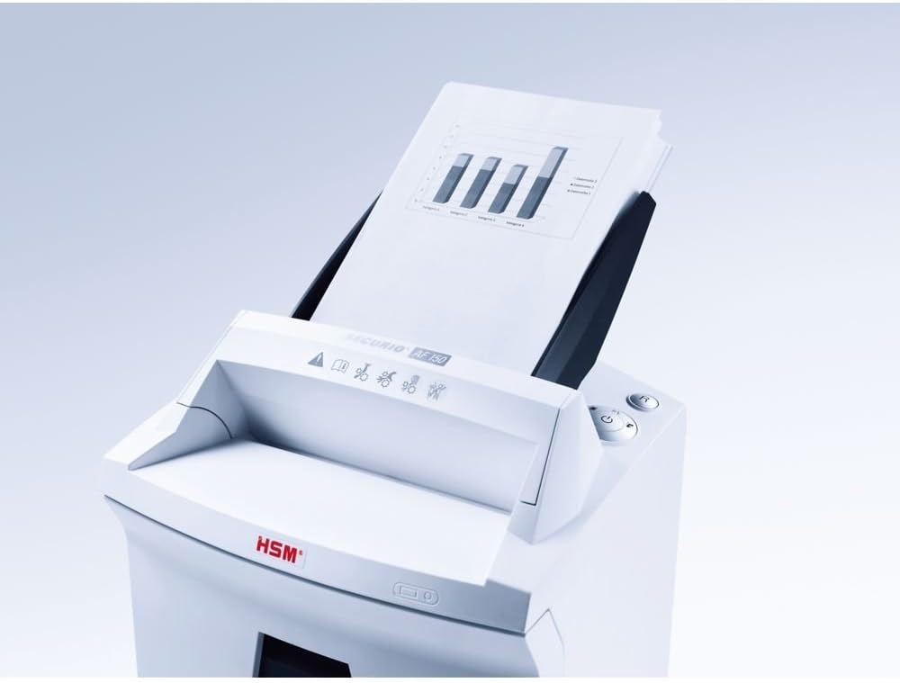 HSM SECURIO AF150 L5 Cross-Cut Shredder with Automatic Paper Feed; Shreds up to 150 Automatically/7 manually; 9 Gallon Capacity, White | HSM2085