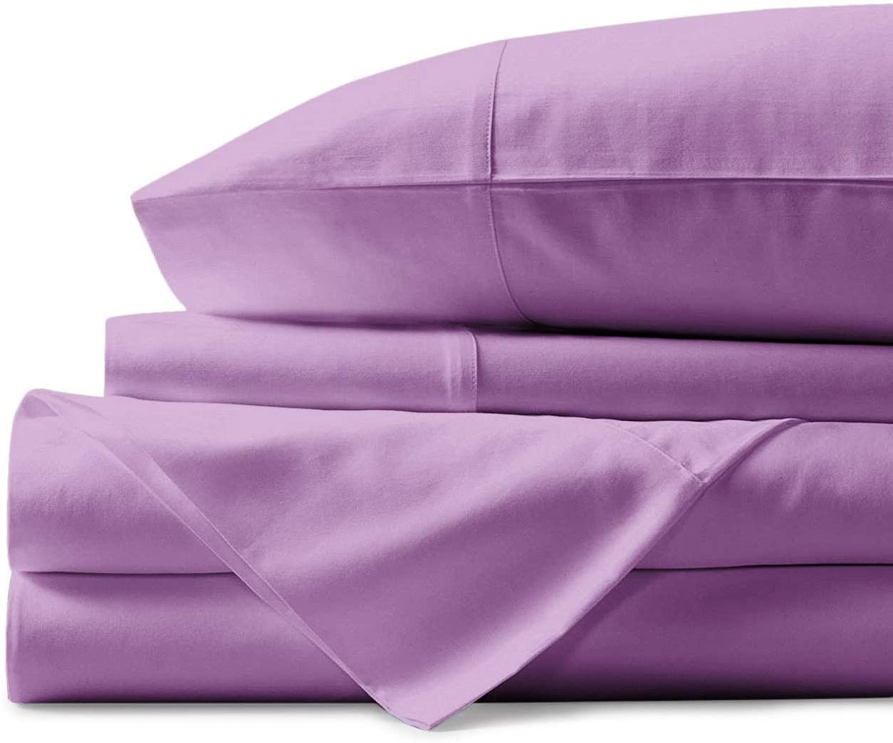 LUXURIOUS BEDDING 1000-Thread-Count 100% Egyptian Cotton Bed Sheets, 4-PC Upto 23'' Inch Deep Pocket (1 Fitted + 1 Flat + 2 pillowcase) Flat Sheet UK Super King Size(110 x114in.) Lilac Solid