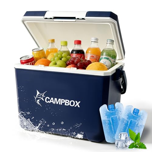 Cheffery Frigorifero Passivo 24 L, Frigo Portatile Mantiene il Freddo Fino a 12h, Borsa Frigo Rigida con 2 Tavolette di Ghiaccio, Borsa Termica per Campeggio, Spiaggia, Picnic, Escursioni (Blu scuro)