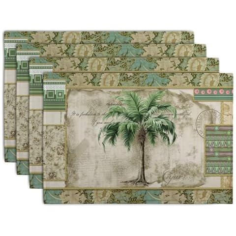 Wnoesat Tropical Palm Tree Placemats Set Cover