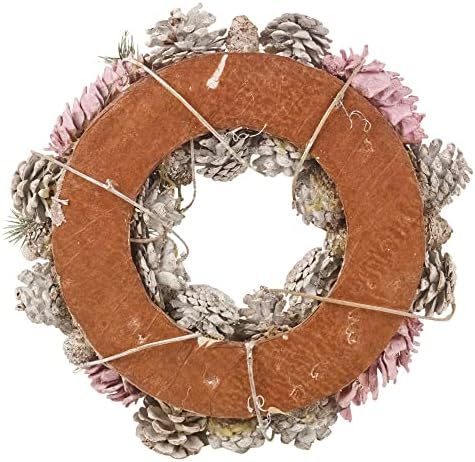URBNLIVING Christmas Snow Door Hanging Snowy Pink Wreath Decoration (34cm)