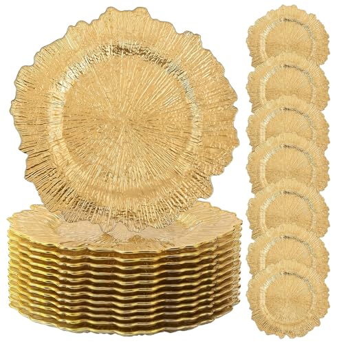 Yemosa 50 Pack Gold Charger Plates, 13inch Reef Chargers for Dinner Plates