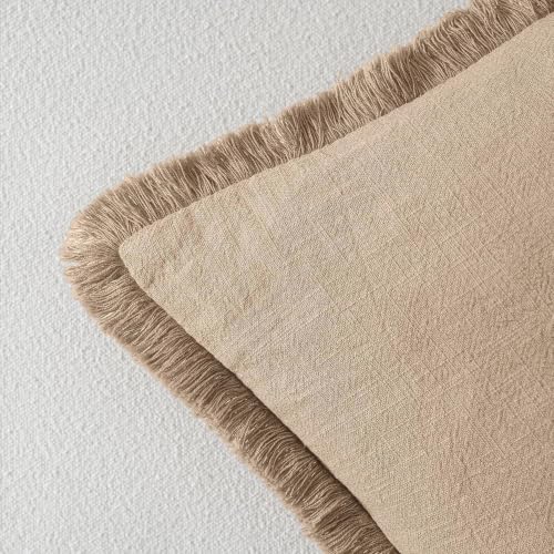 Image of MIULEE Boho Linen Fringe Decorative Lumbar Throw Pillow Covers Camel 12x20