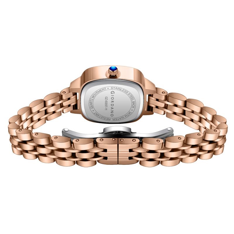 Image of Giordano Elegant Square Rose Gold Watch for Women - Crystal & Roman Hour Markers, Day-Date Display, Stainless Steel Strap