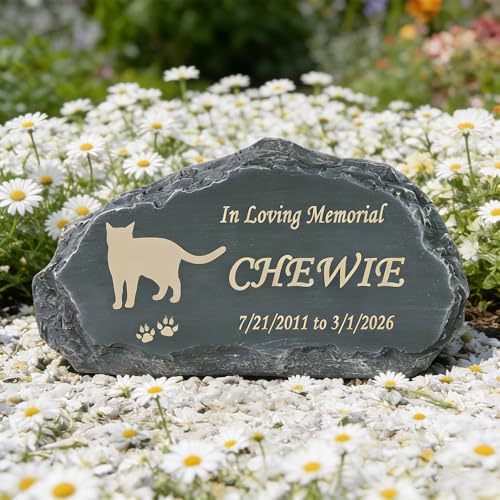 BRYNHILDSANS Personalized Cat Memorial Stones Small Headstones Engraved Pet Grave Markers Tombstones for Cat with Name Dates Quote and Symbol Heartfelt Sympathy Cat Memorial Gifts