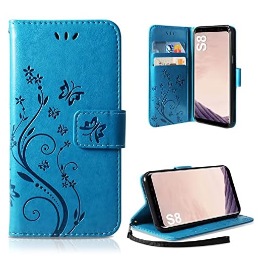 AROYI Coque Compatible avec Samsung Galaxy S8, Retro Design PU Etui Housse en Cuir Portefeuille de Protection Fonction Stand Video Porte Carte Credit Ticket Flip Case Bleu