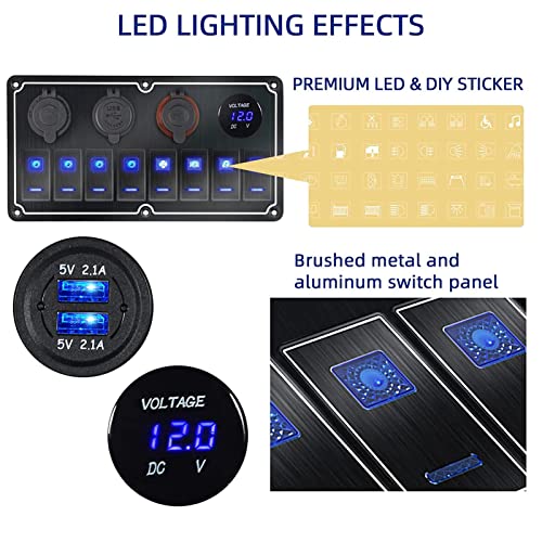 Xtevu 8 gang led rocker switch painel à prova dwaterproof água 12v-24v placa de controle com adesivo