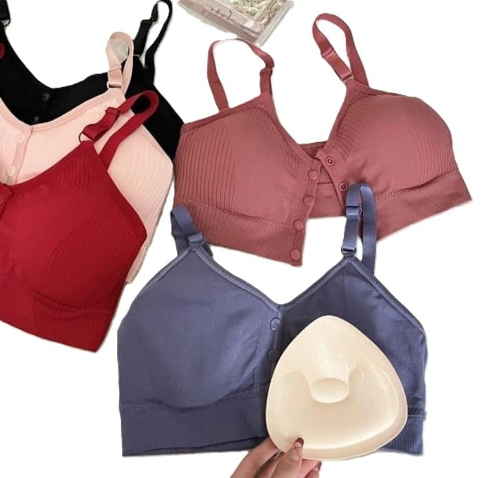 Image of Women's Maternity Nursing Bra, Front Open with Button Closure, Wirefree Padded, Seamless Inner, with Tube Bra,Pack of 1 (Free Size 30,32,34)