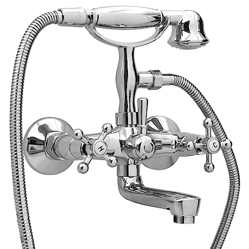 vidaXL Robinet de Baignoire à 2 Poignées et Déviateur de Douche à Main Mitigeur de Baignoire...